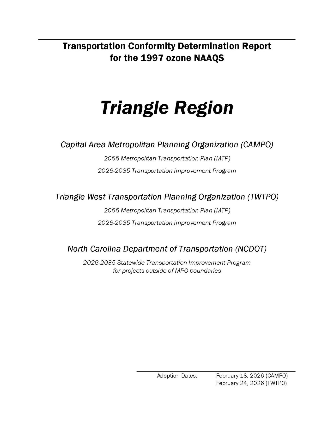 Final Air Quality Conformity Determination Report